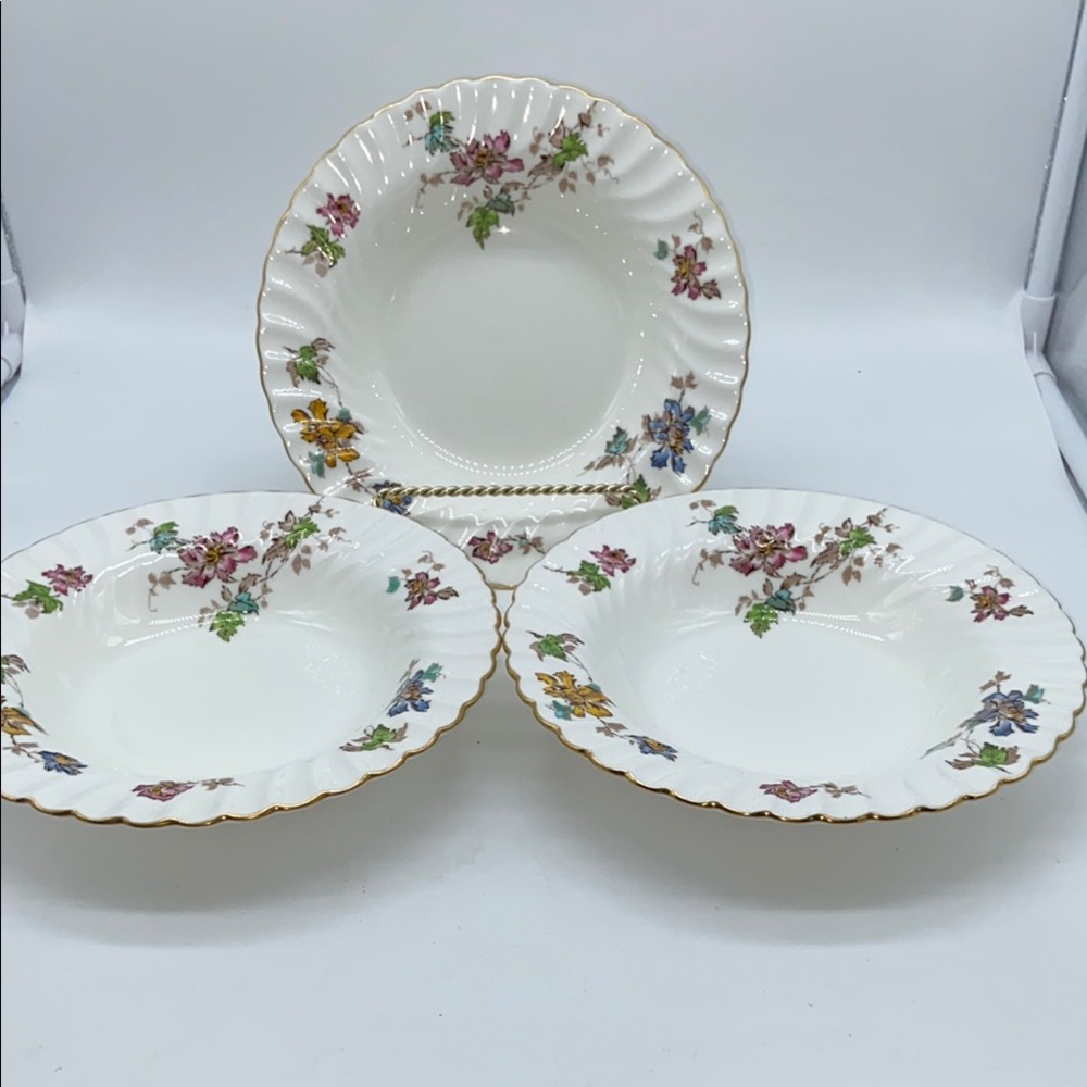 Minton “Vermont” 3 Rim Soup Bowls English Bone China